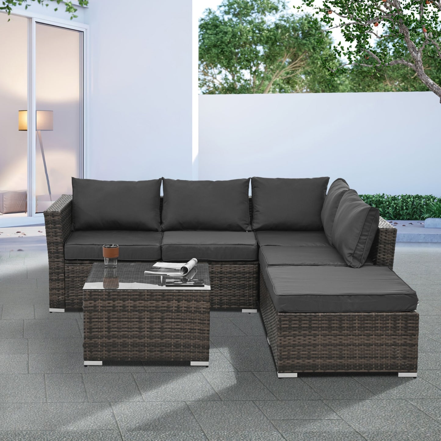 Patio Furniture, 4 Set Wicker Furniture With Temper