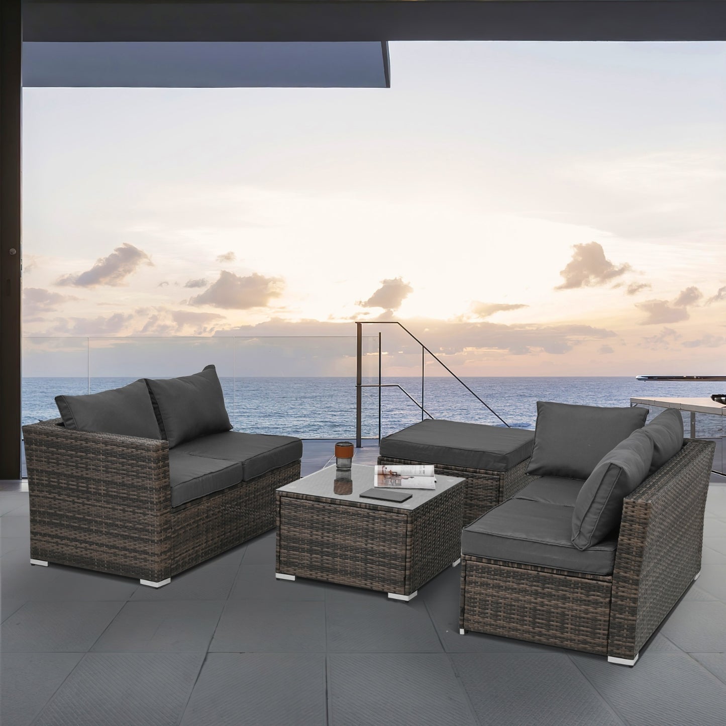 Patio Furniture, 4 Set Wicker Furniture With Temper