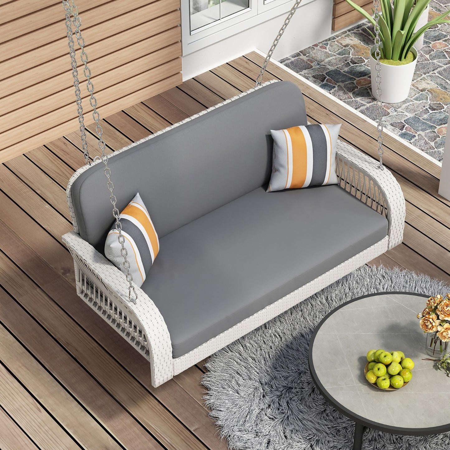 Wicker Porch Swing, 2-Seater Hanging Bench