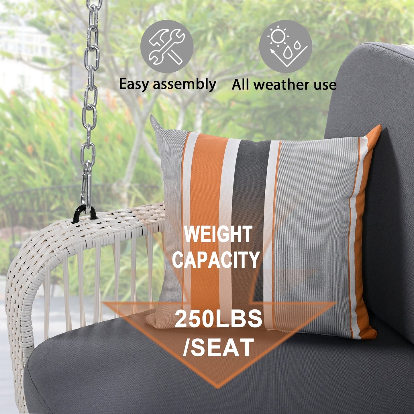 Wicker Porch Swing, 2-Seater Hanging Bench