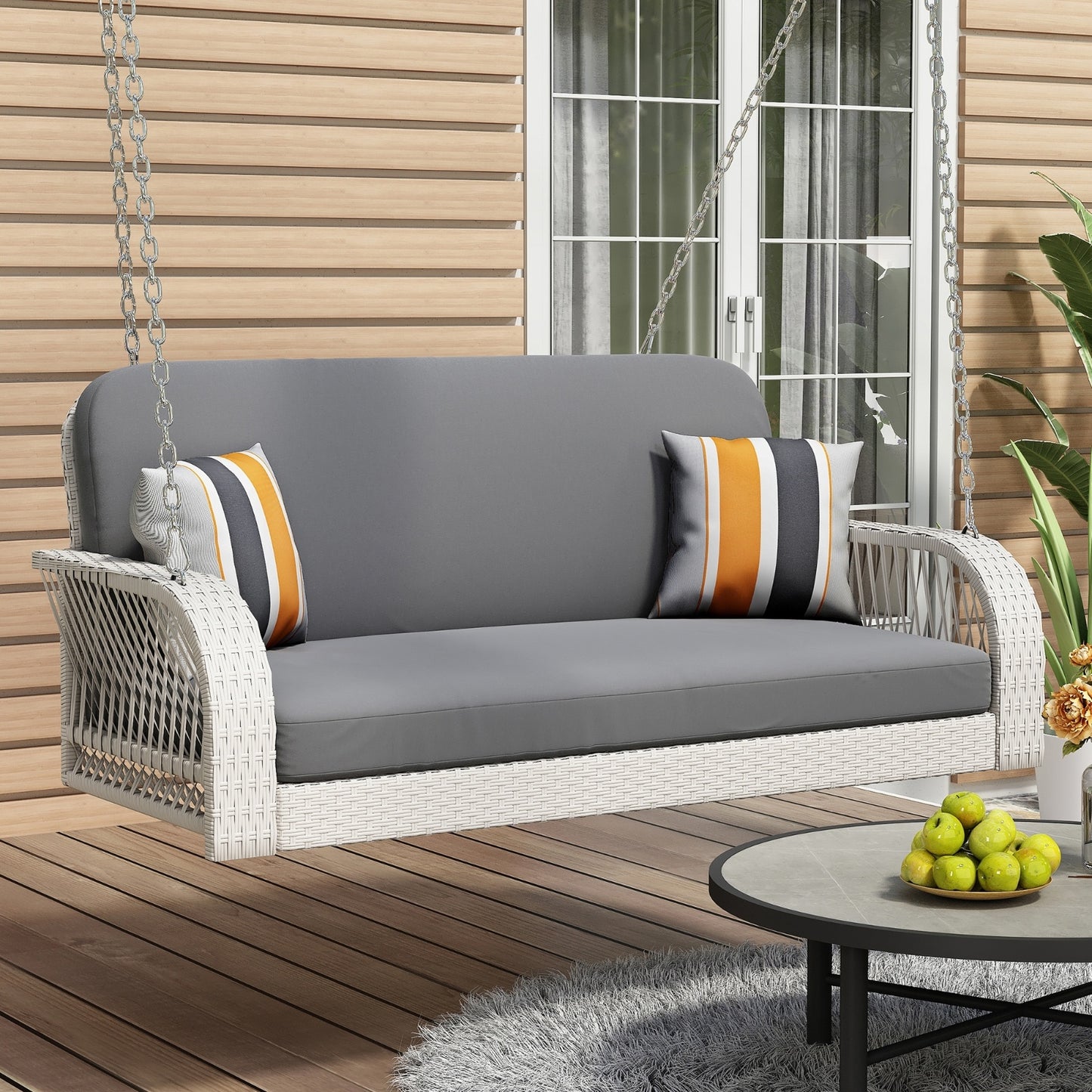 Wicker Porch Swing, 2-Seater Hanging Bench