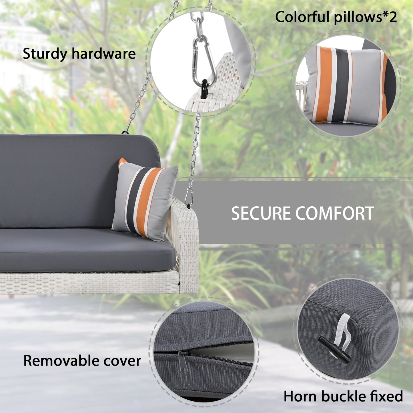Wicker Porch Swing, 2-Seater Hanging Bench